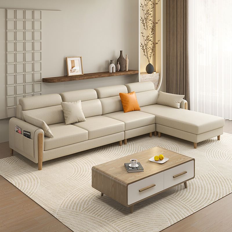 Scandinavian Sectional Sofa Leather Beige Sectionals with Pillows