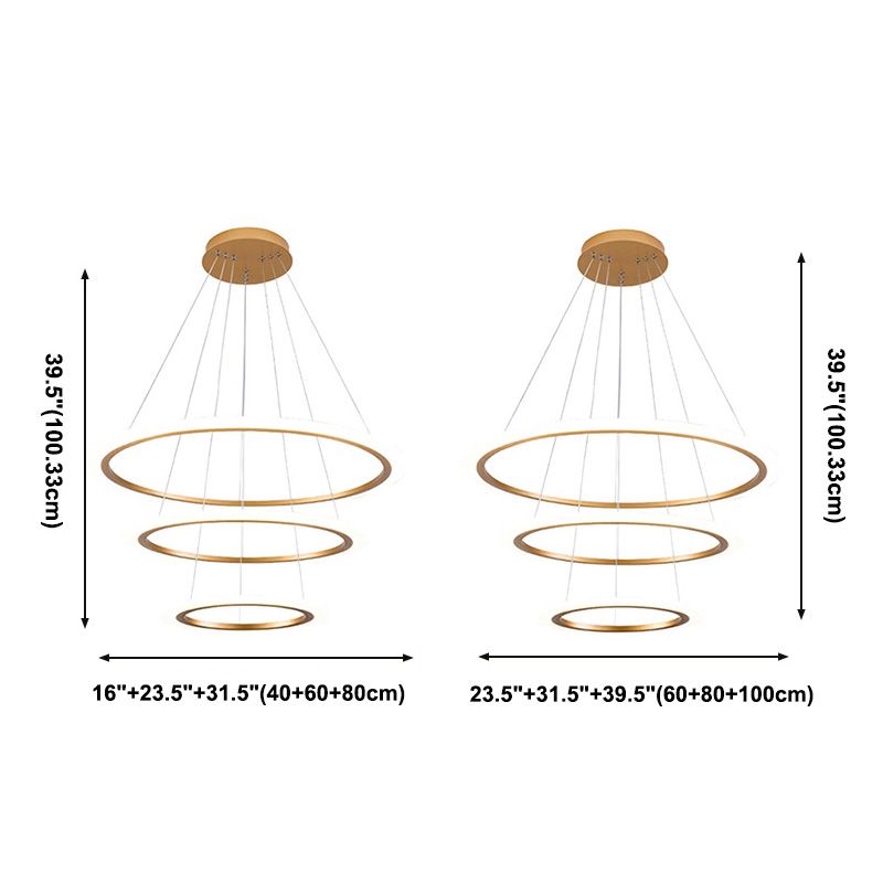 Éclairage de lustre à trois niveaux en or métal