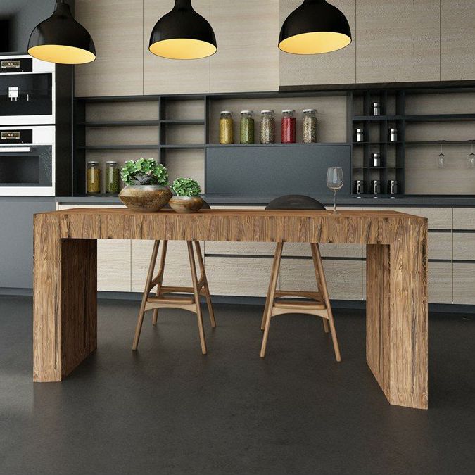 Modern Style Bar Dining Table Rectangle Solid Wood Bar Table for Kitchen