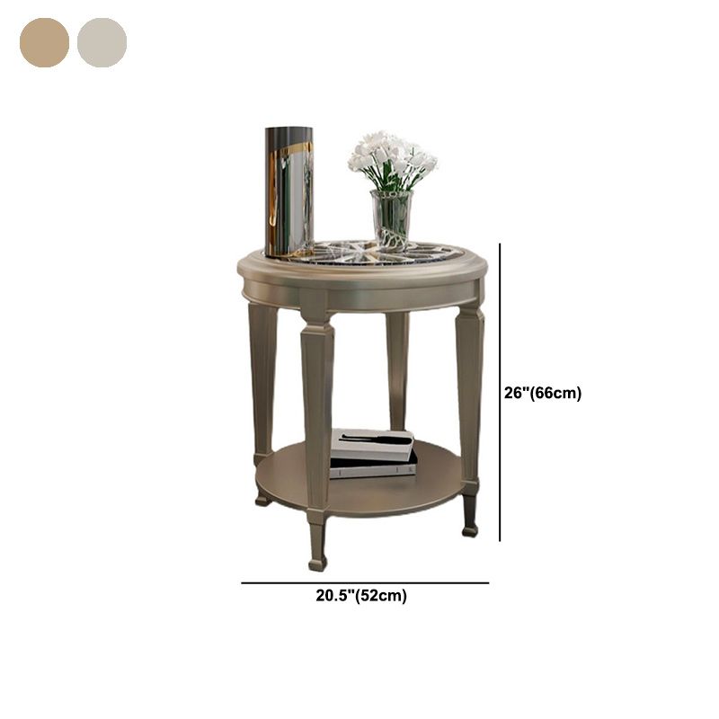26" Tall 4 Legs Solid Wood End Table Contemporary Round Double Tier End Table