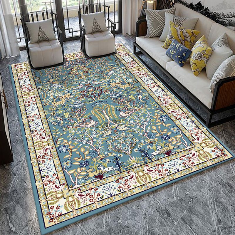 Formal Living Room Rug Multi Color Plant Print Indoor Rug Polypropylene Anti-Slip Backing Pet Friendly Carpet