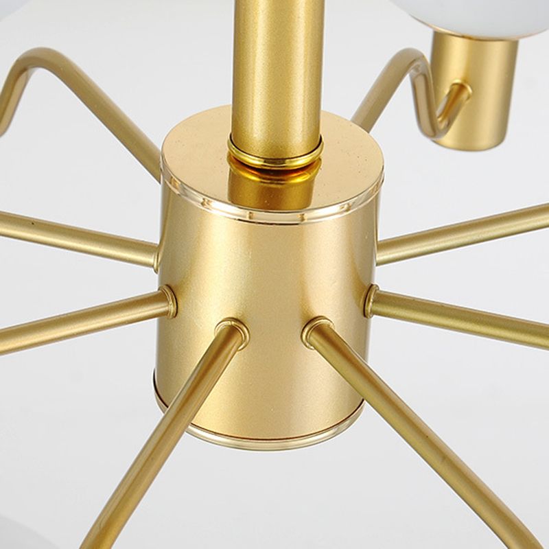 6 Lights Frosted Glass Pendant Chandelier Traditional Brass Globe Living Room Hanging Ceiling Fixture