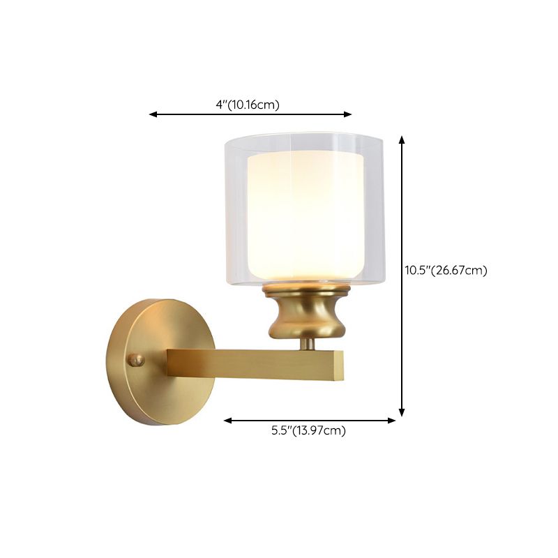 Modern 1 - Light Armed Wall Lighting Solid Brass and Cylinder Glass Shade Wall Sconce