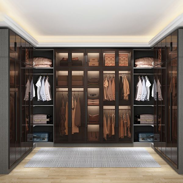 Modern Wardrobe Cabinet Glass and Engineered Wood Wardrobe Closet