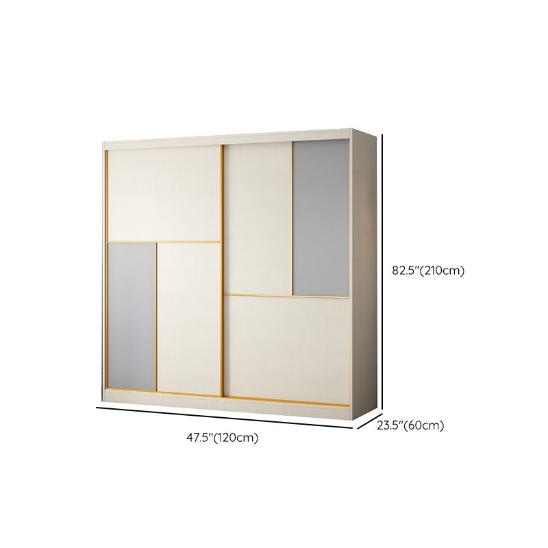 Bedroom Sliding Doors Storage Cabinet Coastal Style Wooden Wardrobe