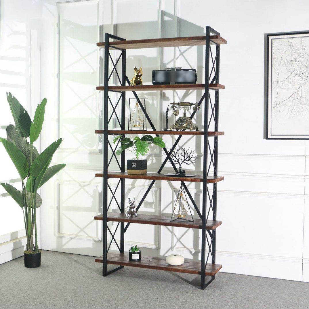 Industrial Style Etagere Bookshelf Open Shelf Bookcase with Rectangular Shelves