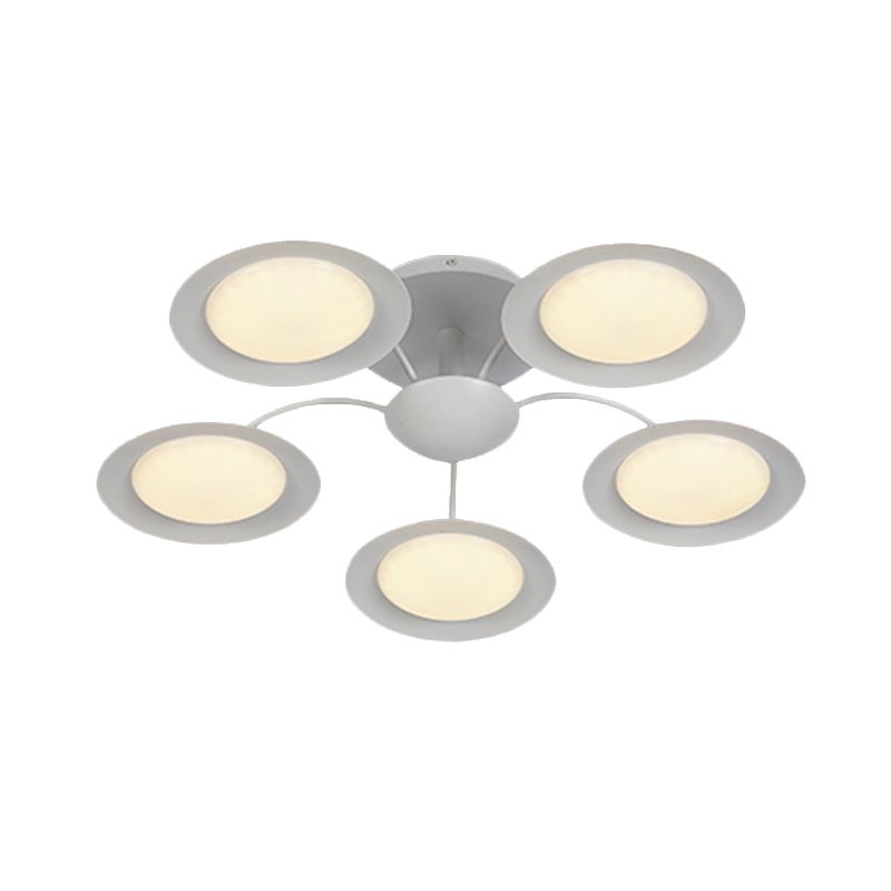 Modernist 5 Heads Radial Semi Flush Light White Circular LED Flush Mount Lamp with Acrylic Shade
