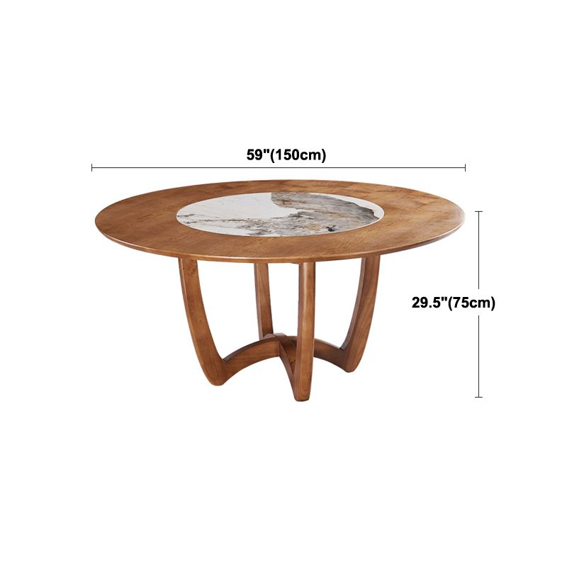 Contemporary Turntable Round Dining Table Ash Wood Sled Base Dining Table