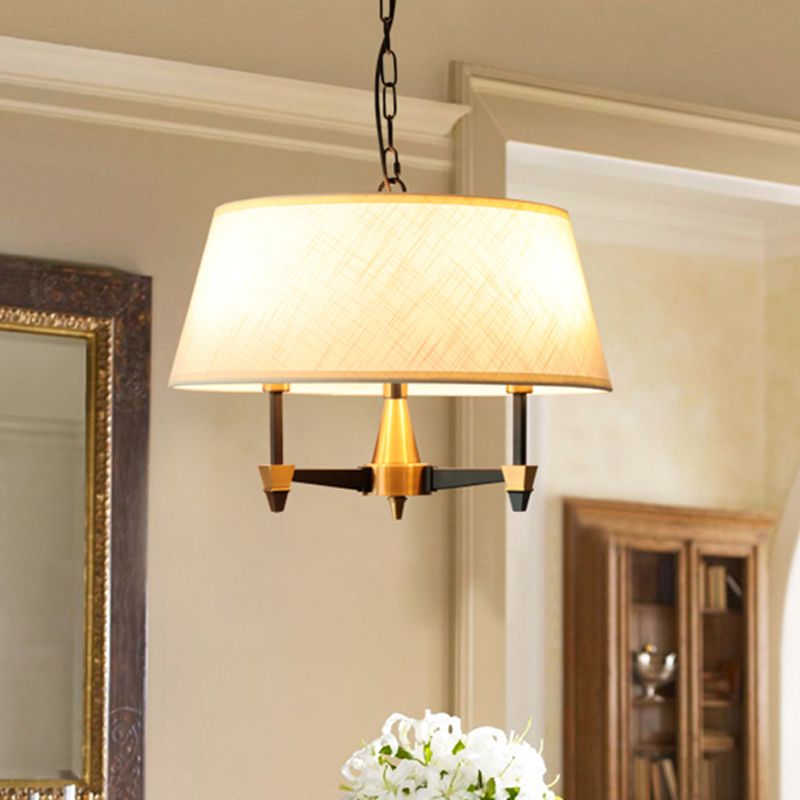 3 lampadine lampada da soffitto con tessuto in tonalità tamburo tradizionale sala da pranzo lampadario a sospensione in bianco