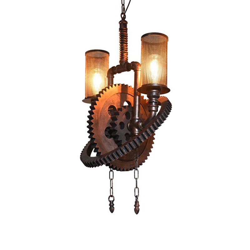 Industrial Vintage 2-Light Hanging Lamp Wrought Iron Inverted Pendant Light for Commercial Place