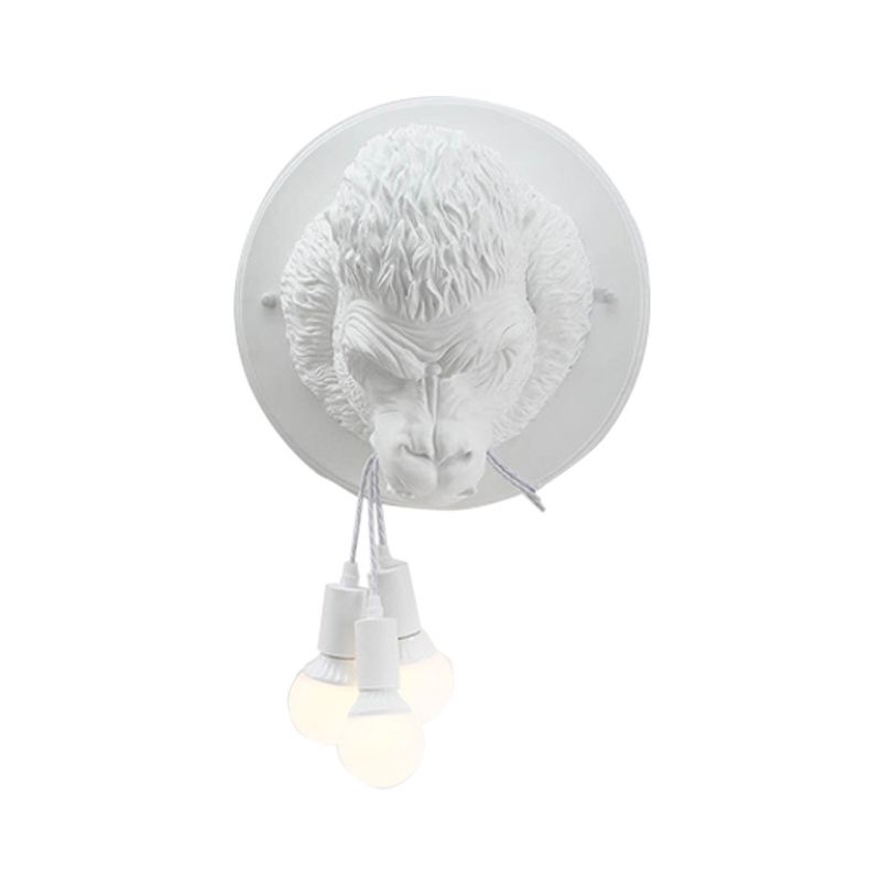 Orangutan Head Wall Mounted Lamp Decorative Resin 3 Lights Black/White Wall Sconce for Porch