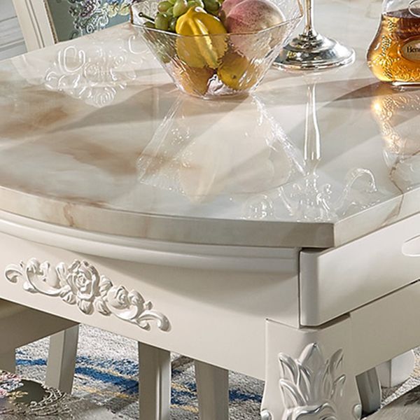 Glam Round Marble Top Dining Table with Solid Wood Legs for Home