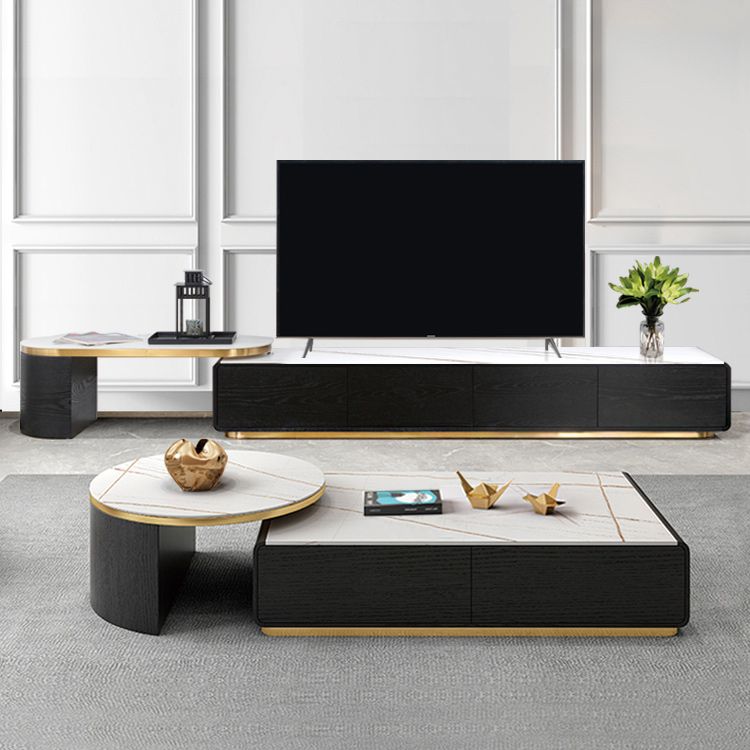 White Block Slate Rectangular Coffee Cocktail Table with Storage