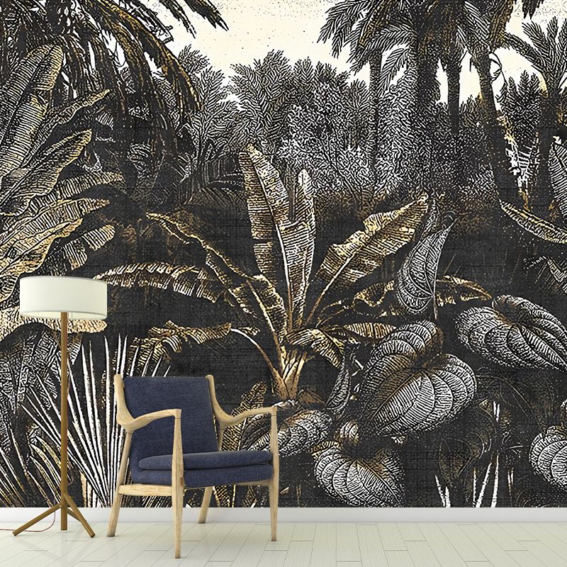 Nordic Plants Wall Mural Decal for Home Decor, Personalized Size Wall Covering in Black and Green