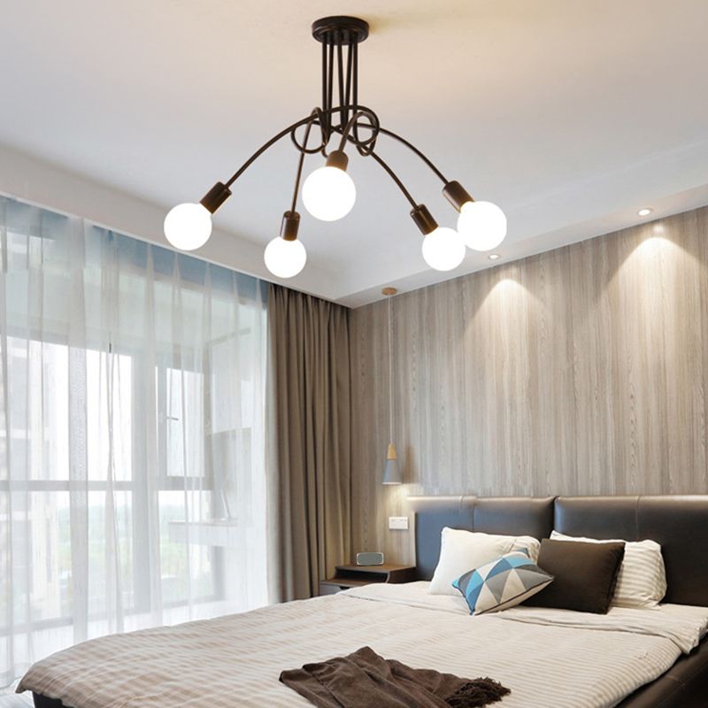 Industrial Style Iron Ceiling Light 5-Lights Curve Shape for Bedroom