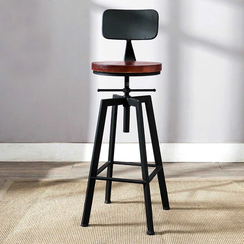 Industrial Adjustable Height Bar Stool Iron Frame Stool in Black