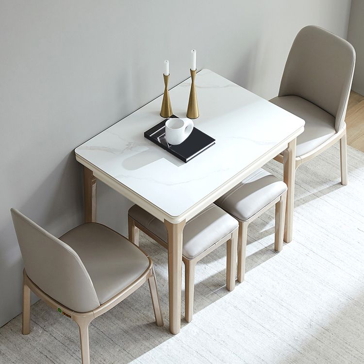 Modern Stone Scalable Dining Table Wood Legs for Dining Room