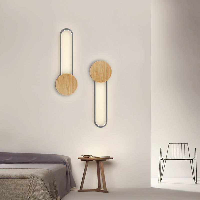 1 leichte ovale Wandbeleuchtungsbehörden moderne Holzwandmontage -Lichter im modernen Stil
