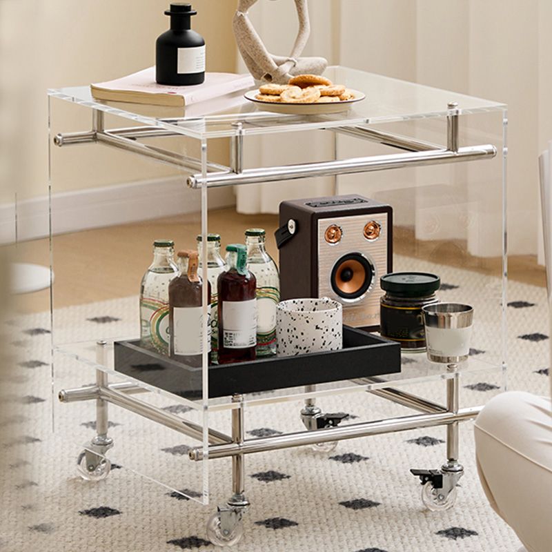 Acrylic End Table Metal Accent Side Table for Living Room with Wheels