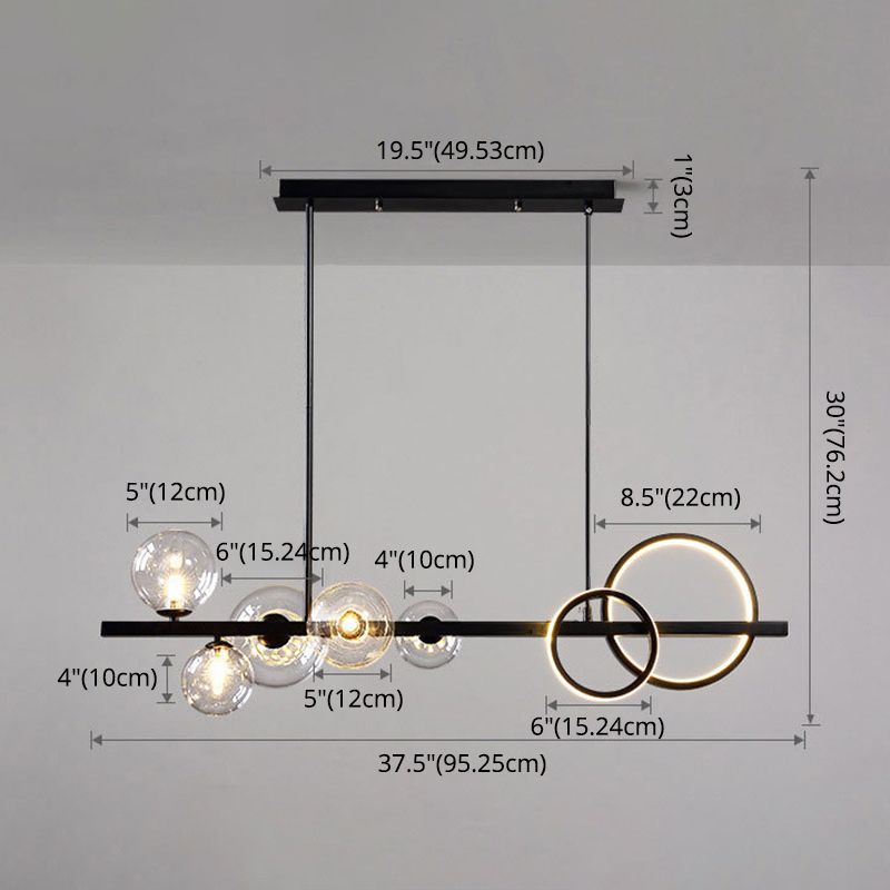 5 Light Model Black Metal Island Pendant Lighting Light Glass Glass Island Plafond Light pour table à manger