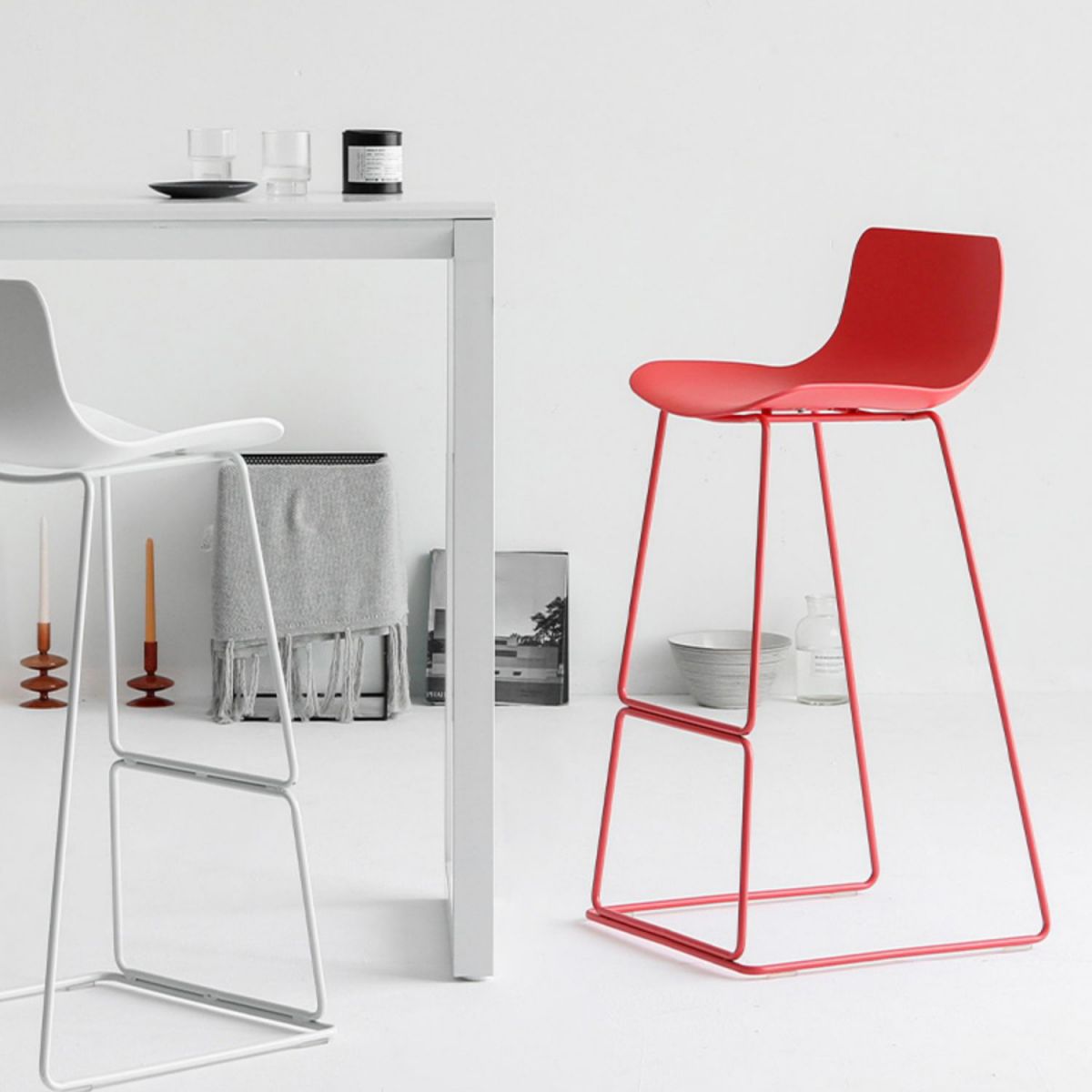 Nordic Bar-stool Plastic Counter Bar Stool for Kitchen Bar with Metal Legs