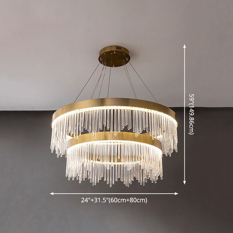 Modern Round Chandelier Glass Crystal Pendant Ceiling Lights with Adjustable Hanging Cord for Living Room