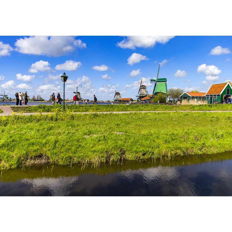 Relaxing Windmill and Cloud Mural Decal for Living Room, Blue, Custom Size Available