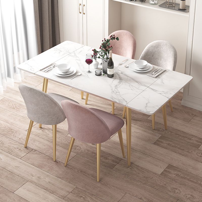 Rectangle Golden Base Dining Table Glam Stone 4 Legs Dining Table