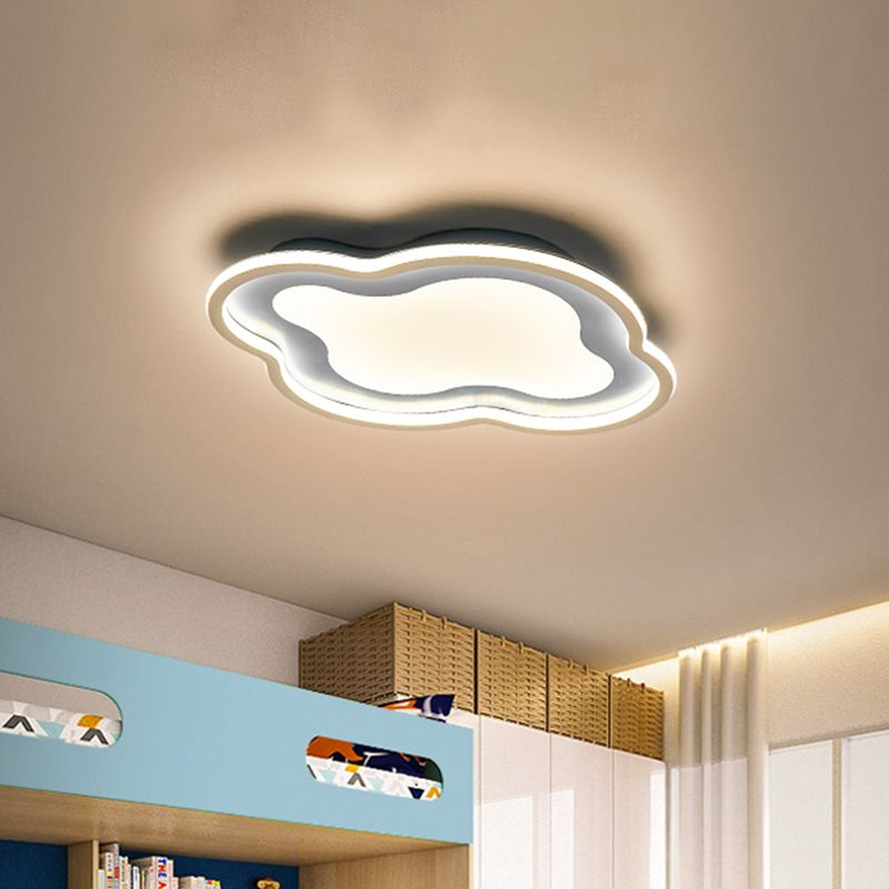 White/Blue Cloud Shape Flush Mount Lamp Modernist Metallic LED Ceiling Light Fixture for Nursery Room, Warm/White Light