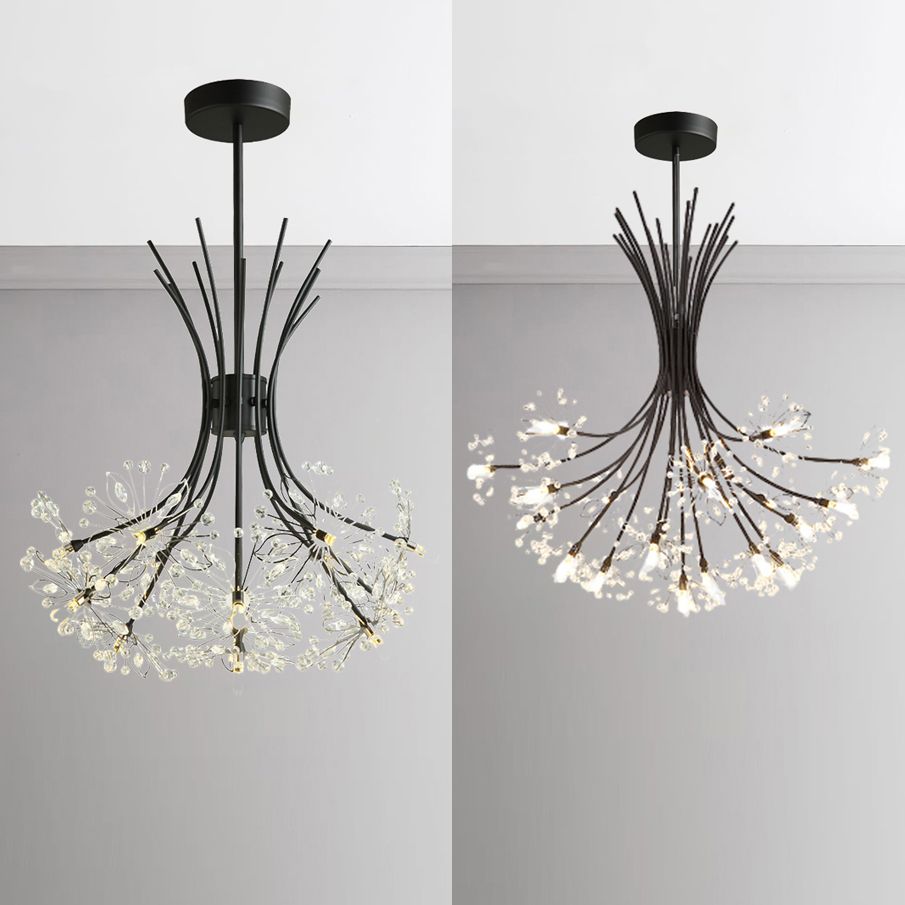 Lampada il lampadario in perline di cristallo trasparente con design bouquet moderno 13/19 luci nere/cromo lampada sospesa
