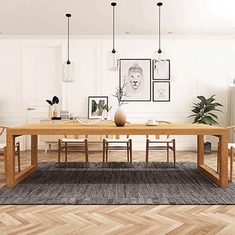 Natural Dining Table with Sled Base Rectangle Modern Solid Wood Dining Site Table