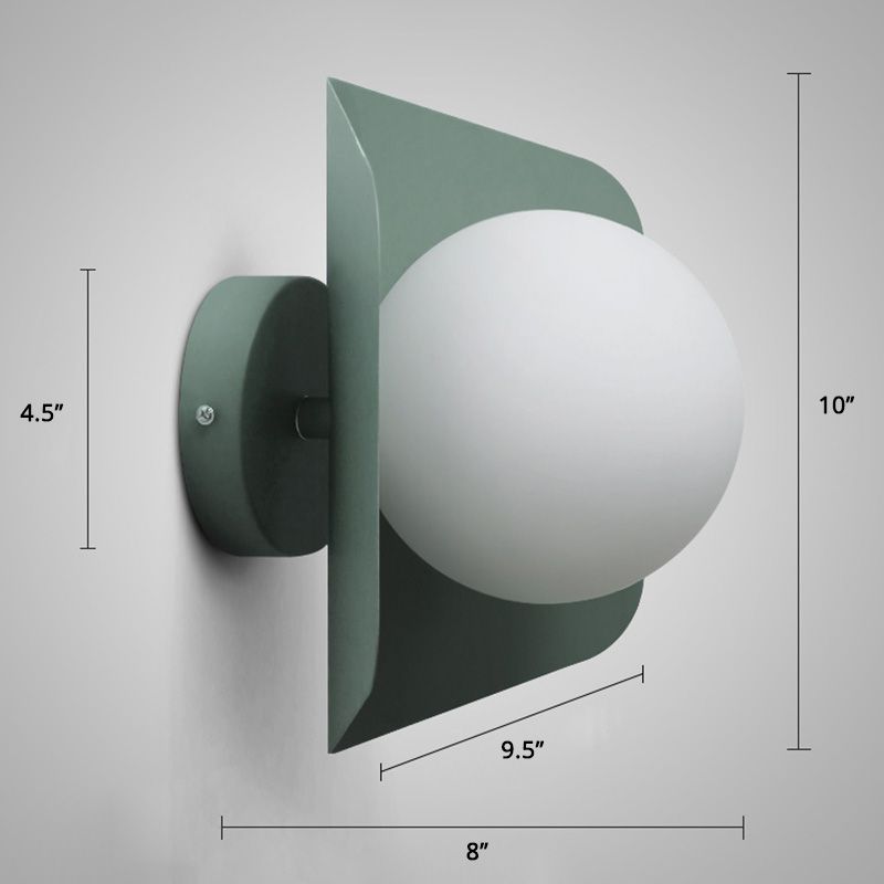 Metal Hexagonal Sconce Fixture Macaron Single Wall Mount Light with Ball Opaline Glass Shade