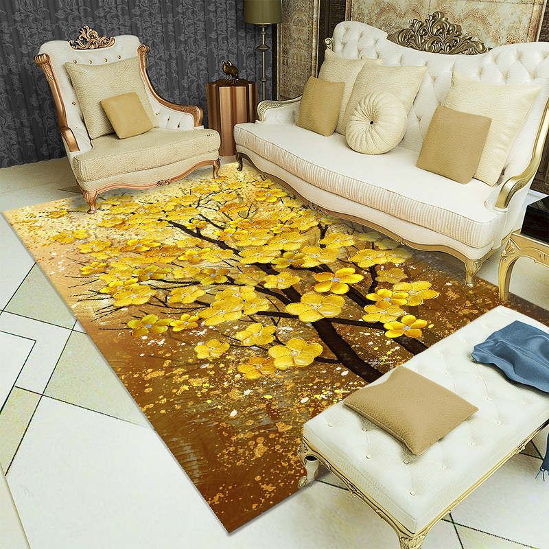 Funky polyester tapijt Modern Plant Print Area Tapijt Woonkamer Tapijt met niet-slipachter