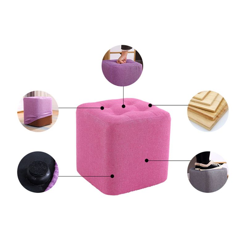Contemporary Linen Upholstered Ottoman Rectangle/Square Shape Pouf