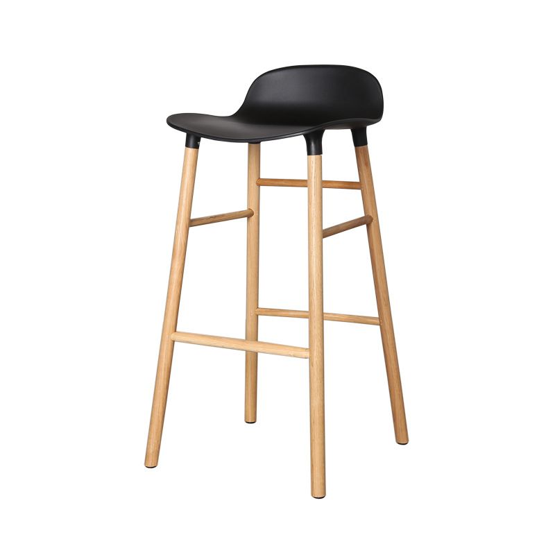 Taburete de bar interior de plástico sin brazos, moderno, con reposapiés y base de madera