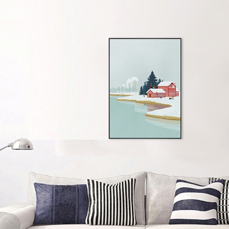 Illustration für Kinderkunst-Wanddekoration mit saisonaler Landschaft in hellen Farben für das Schlafzimmer