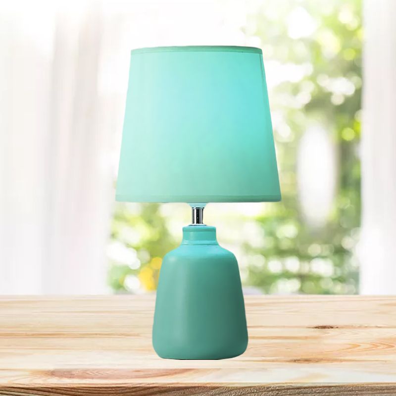 Lámpara de cerámica simple de mesa de noche inteligente de 1 luces con tono de tela cónico en rosa/verde