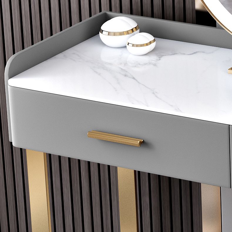 Stone Top Make-up Vanity Gray Solid Wood Vanity Dressing Table Set with 4 Drawers