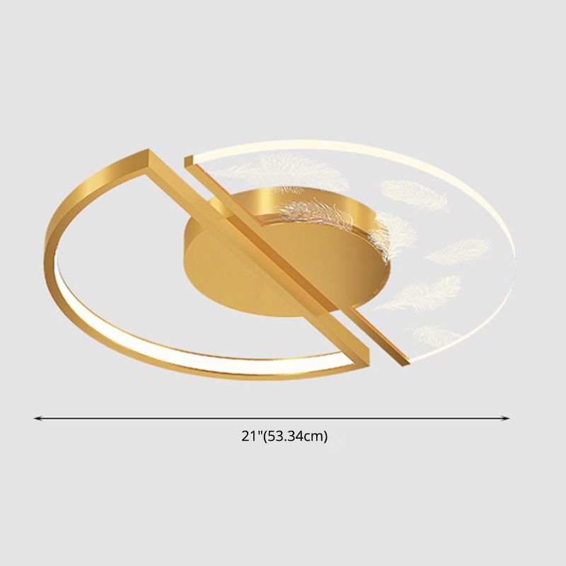 Gold Circular Feather LED Ceiling Light in Modern Luxury Style Acrylic Flush Mount for Bedroom