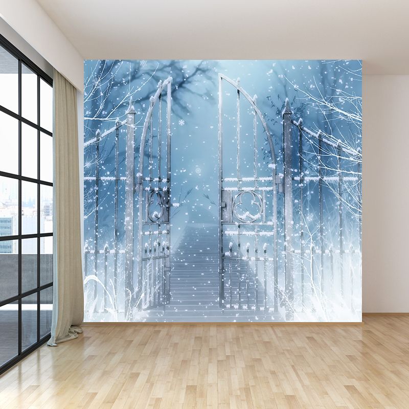 Non-Woven Cloth Decorative Mural Modern Winter Front Gate Snowscape Wall Covering