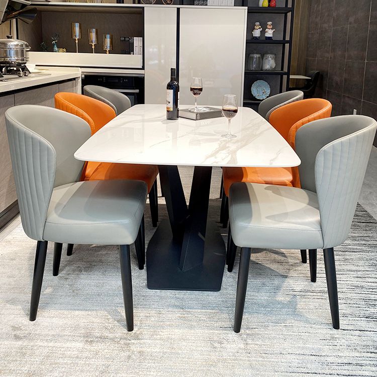 Rectangle Modern Stone Table Standard Height Dining Table with Pedestal Base