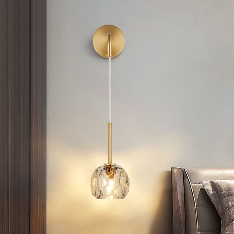 Unique Shade Crystal Wall Sconce Modern Single Light Wall Mount Light Fixture in Brass