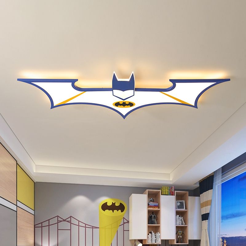 Acrylic Batman Flush Ceiling Light Cartoon LED Flush Mount Fixture in Black/Blue, Warm/White Light