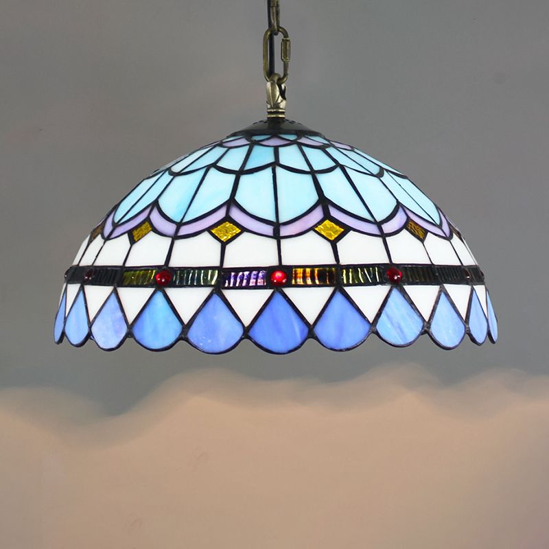 Luz de techo de cúpula de estilo Tiffany de 1 luces de vidrio manchado colgante de colgante para restaurante