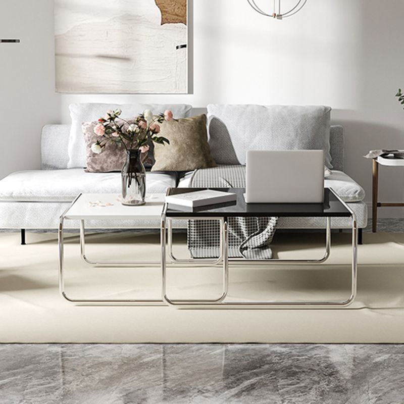 Square Steel Sled Coffee Table Modern 2 Nesting Cocktail Table