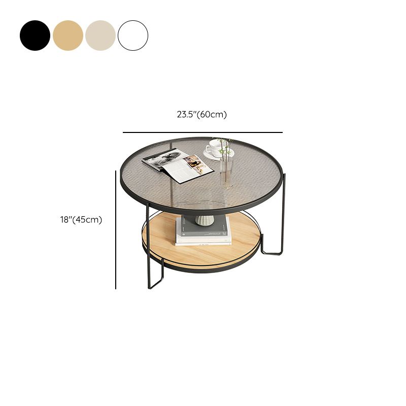 Glass Round Coffee Table 3 Legs Base Type Cocktail Table with Storage