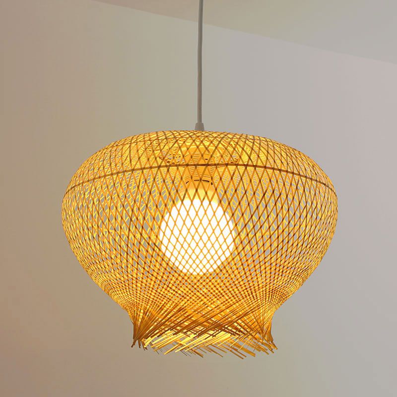 Moderna iluminación colgante en forma de nido bambú 1 comedor ligero luz de techo colgante en beige