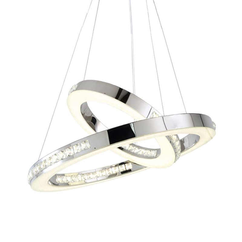 Luz de techo de colgante de anillo de cromo lámpara de lámparas de lacinaje de cristal facetado simple con luz cálida/blanca/natural, 16 "/19.5" /23.5 "de ancho
