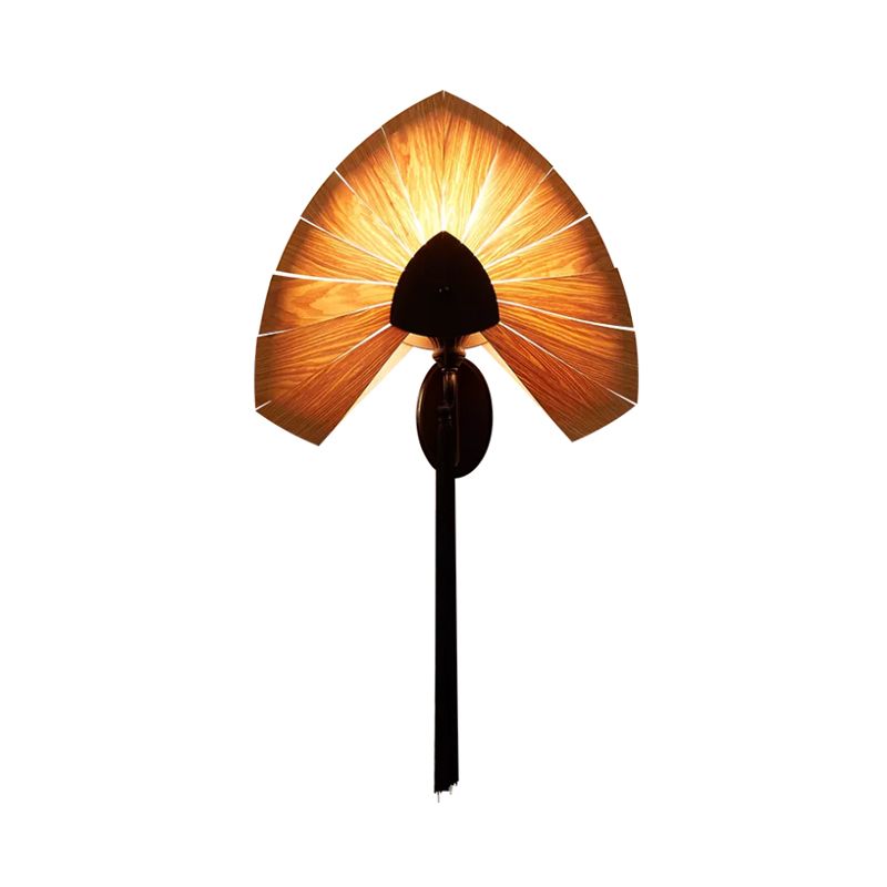 Wood Strap Cherry Sconce Light South East Asia 1-Light Beige Wall Mount Lamp with Tassel Fringe in Black