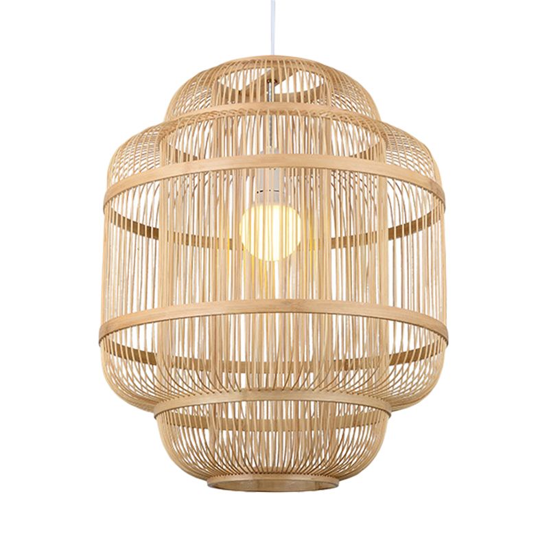 Wood orb Chandelier Dining Room Hanging Lamp Simple Style Hanging Lighting in Beige
